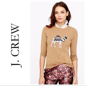 J. CREW Cashmere Blend Crew Neck Sweater with Embroidered Camel - M